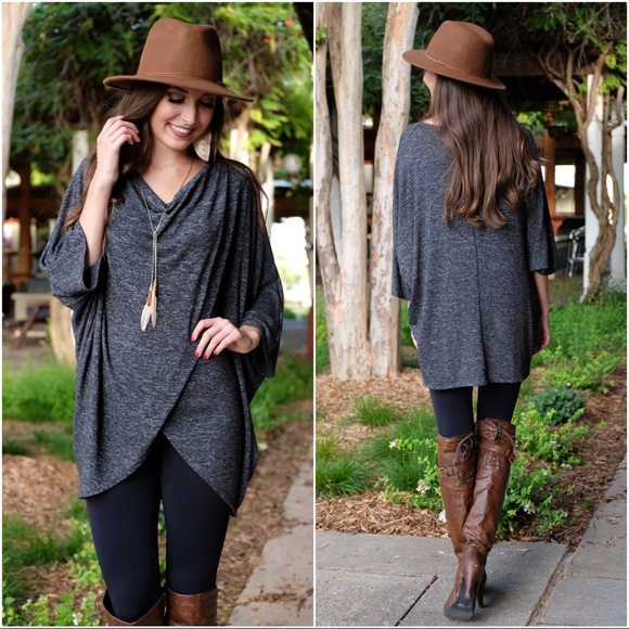 ⭐️Charcoal Gray Poncho Style Tunic ⭐️ - Picture 2 of 4